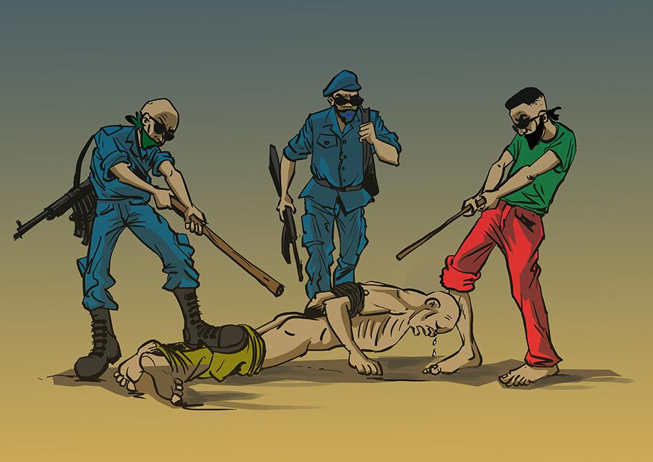 Artists illustration of Burundi torture by officials